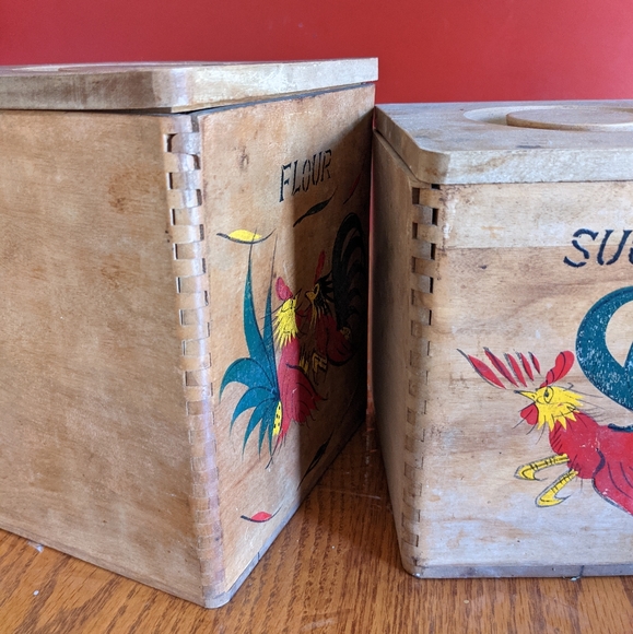 VINTAGE rooster square wooden canister lot - Picture 6 of 11